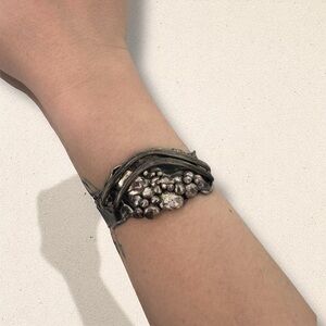 Vintage Sterling Silver Brutalist Cuff Bracelet – Sculptural Organic Design